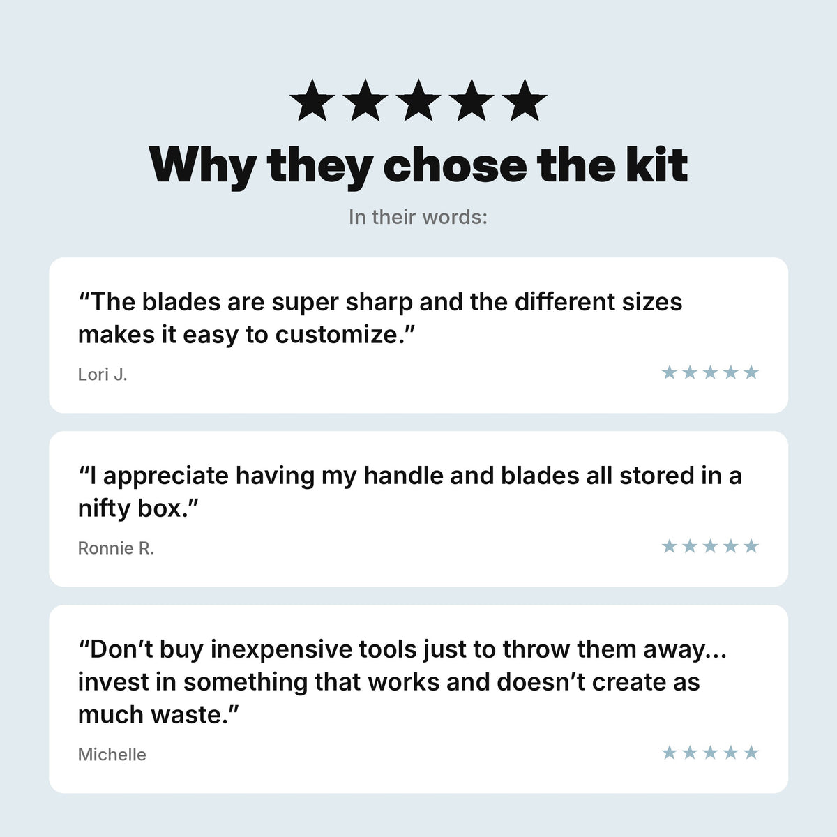 Customer reviews of the Dermaplaning Kit about the two blade sizes, the storage case, and less waste than disposables.