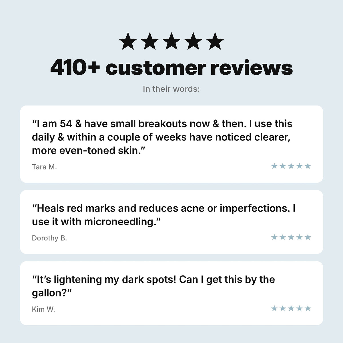 410+ customer reviews of EGF Activating Serum about clearer skin, healing red marks, and lightening dark spots.
