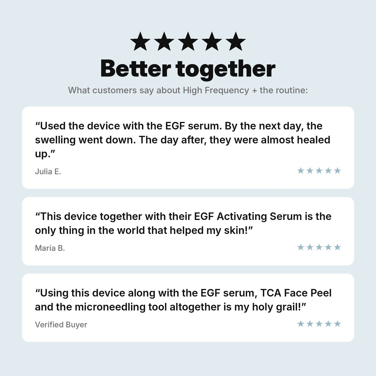 Customer reviews about using the High Frequency wand together with EGF Activating Serum and TCA Face Peel.