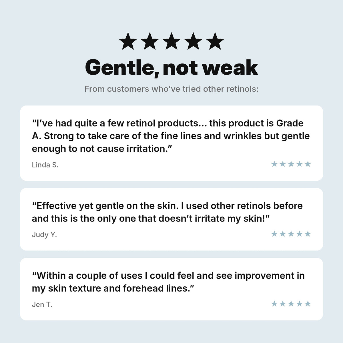 Customer reviews of Advanced Retinol Serum from people who've tried other retinols: gentle on skin but effective on fine lines.